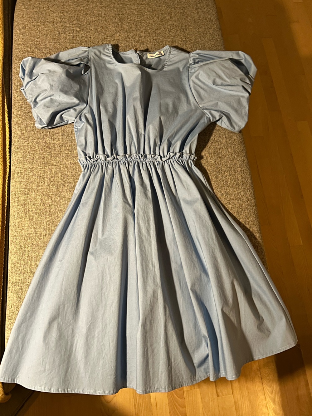 Light Blue Ruched Waist Cotton Dress